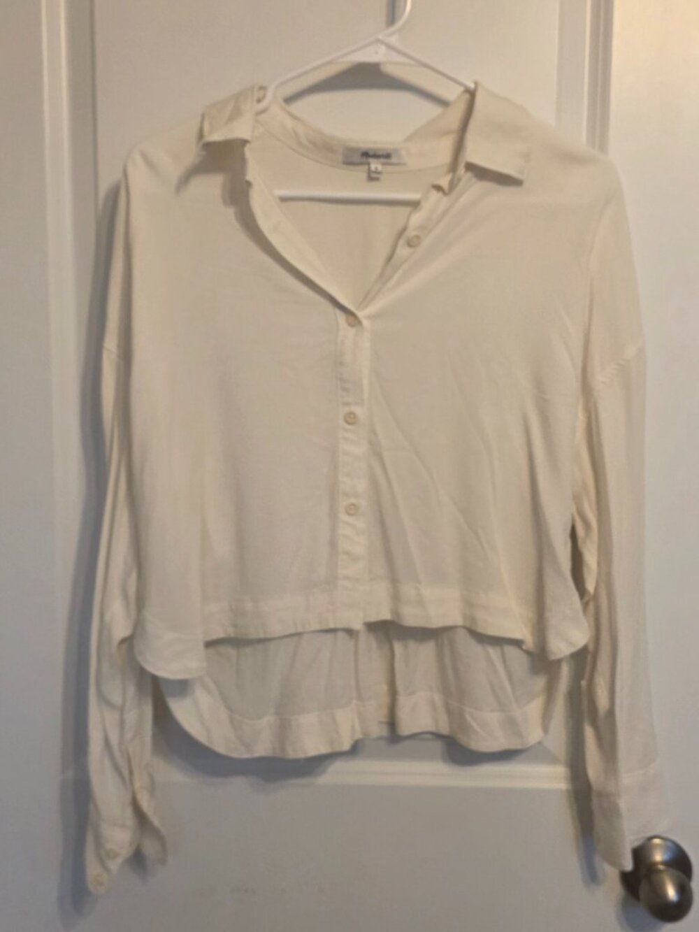 Off-White Cropped Button-Down Top from Madewell - Size Medium